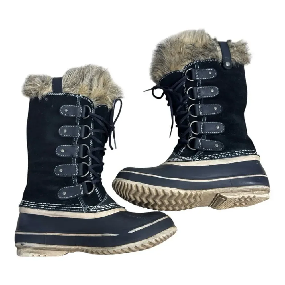 Sorel Joan of Arctic Winter Snow Boots Womens Size 7 Waterproof Black Leather